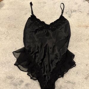 Victorias secret vintage Black Lace Trimmed Bodysuit size small